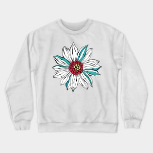 White Teal Yellow Red Daisy Flower Crewneck Sweatshirt